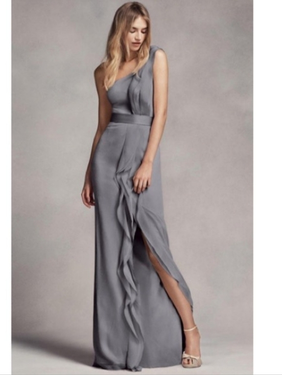 White by Vera Wang Dresses & Skirts - White by Vera Wang One Shoulder Ruffle Gown Dress Bridesmaid Wedding Gray Sz 2